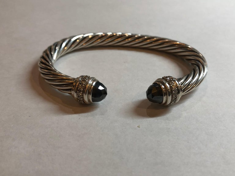 David Yurman Sterling Silver Onyx And Diamond Cable Bracelet For David Yurman Sterling Silver Onyx And Diamond Cable Bracelet 925 Hallmark D Y Signature High Polish Blakened