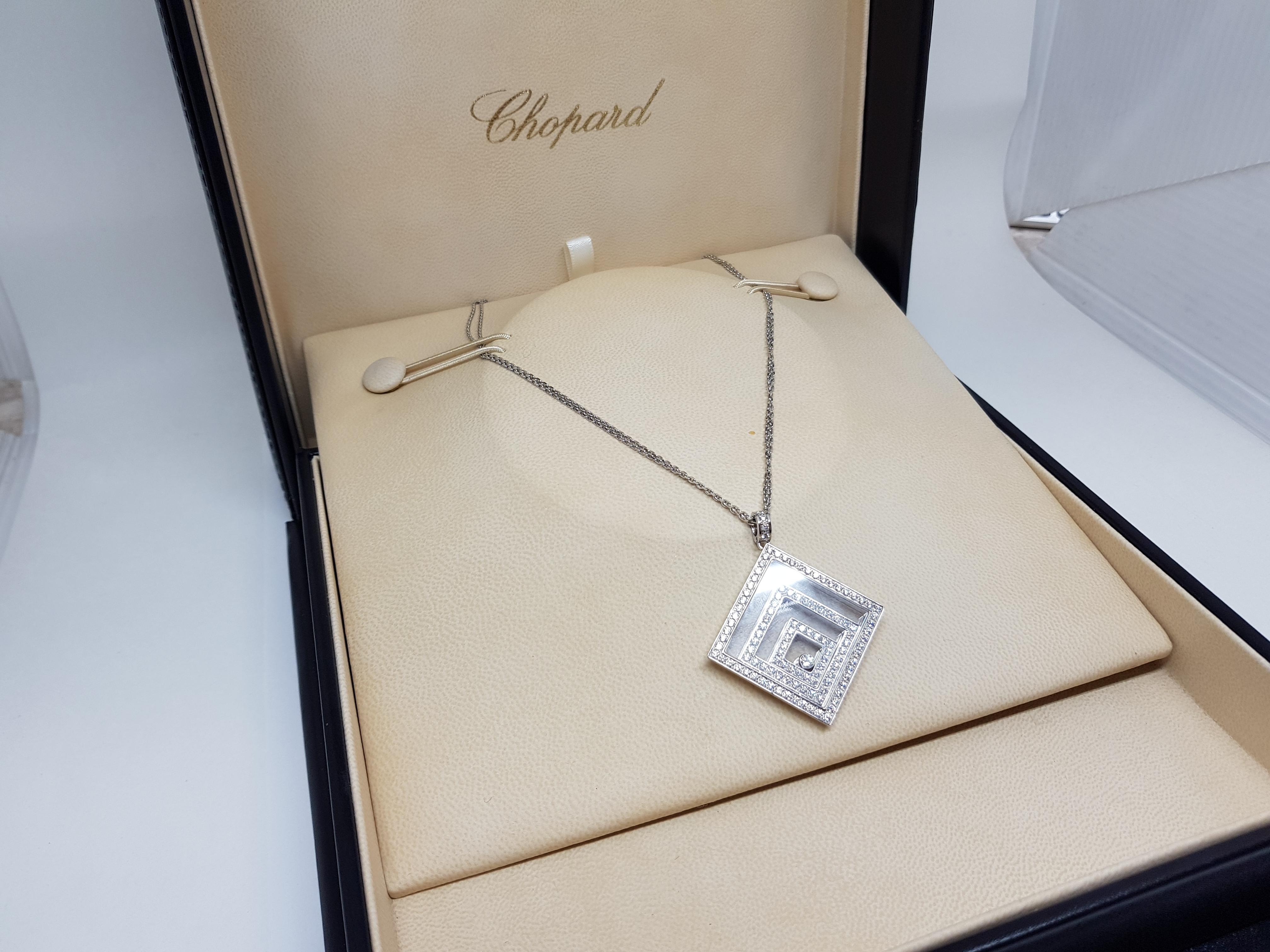 Contemporary Chopard Happy Spirit 18 Karat White Gold Diamond Necklace Pendant
