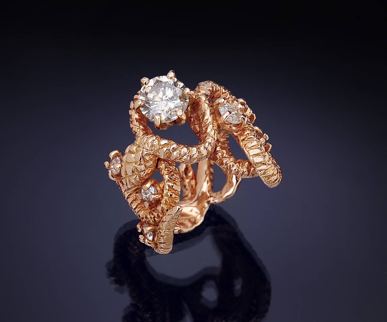 Modern Diamonds Rose 18K Gold Snake Ring Handcrafted In Italy By Botta Gioielli