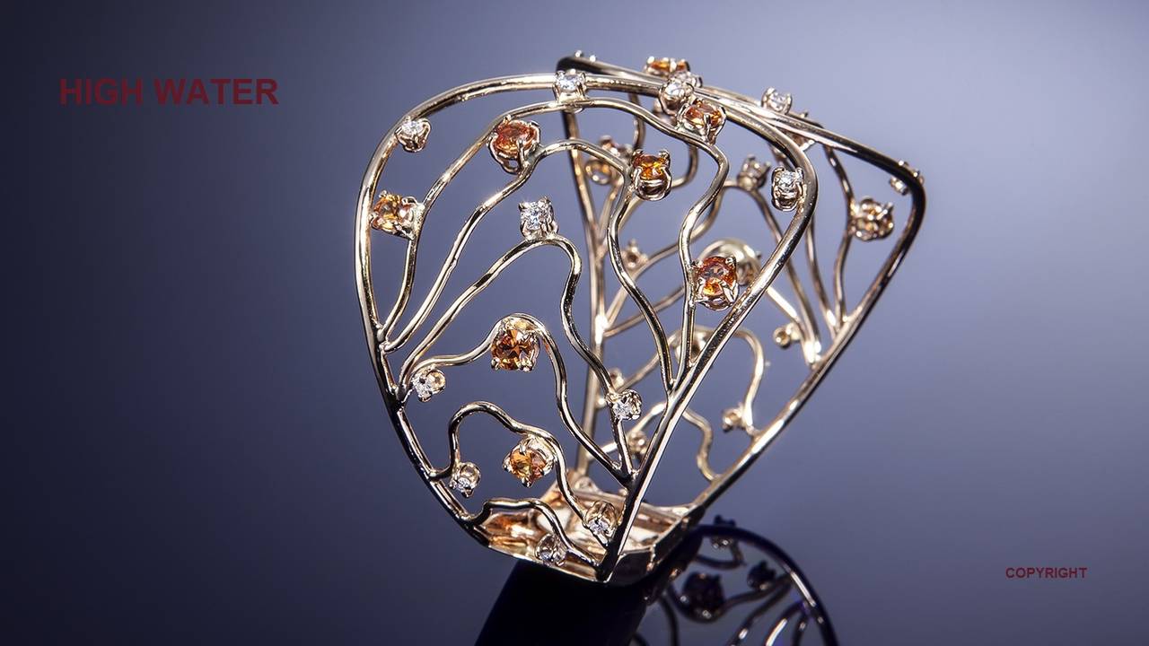 Bracelet en or rose, saphirs orange et diamants fabriqué en Italie par Botta Gioielli en vente 1