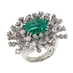 6.26 Carat Green Emerald Diamonds White Gold Cocktail Ring 8