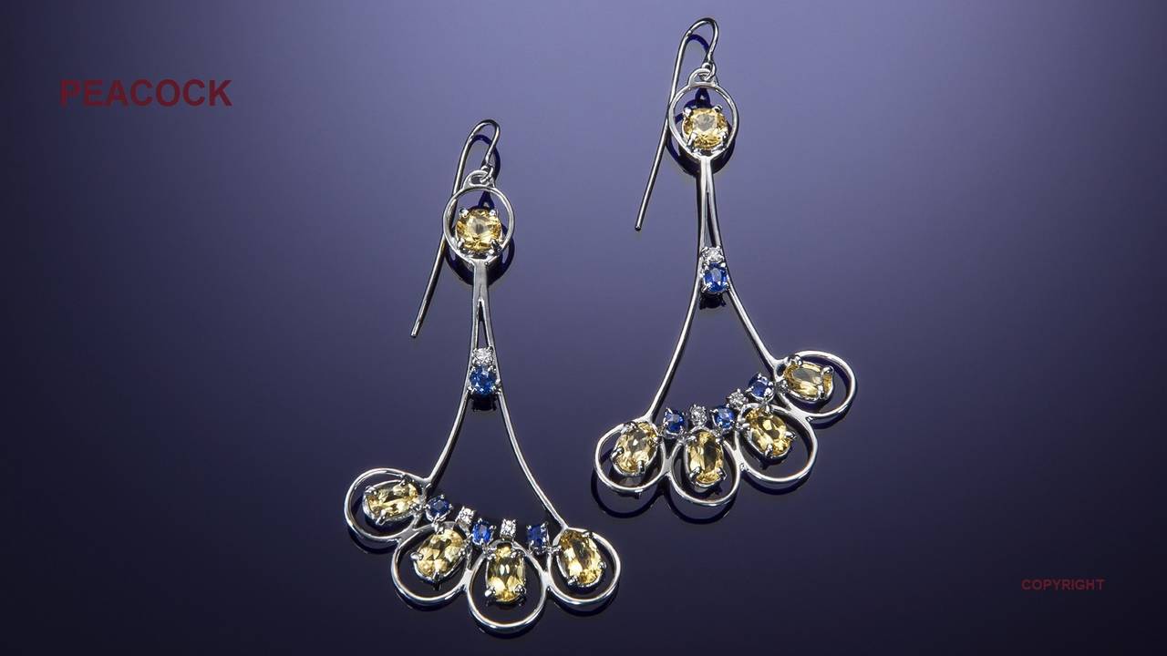 Sapphires Beryls Diamonds 18 Karat White Gold Earrings Handcrafted In Italy In New Condition For Sale In Milano, IT