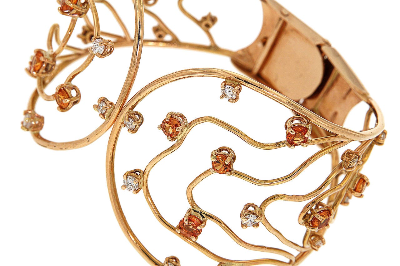 Orange Sapphires Diamonds Rose Gold Bracelet Made In Italy By Botta Gioielli For Sale 1