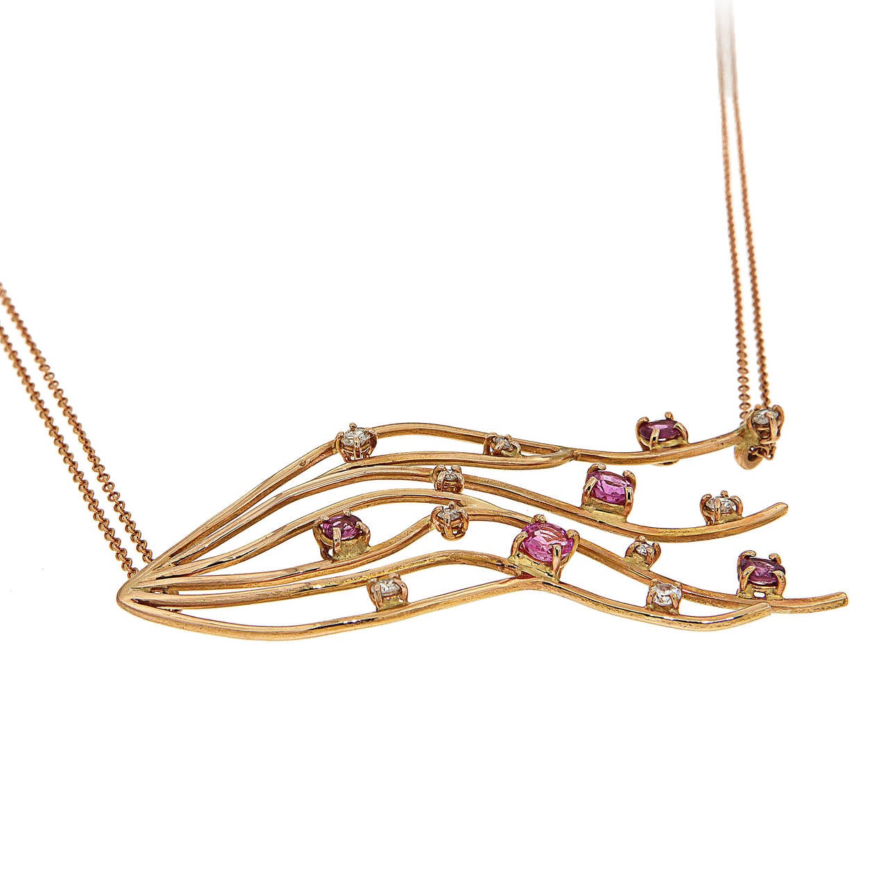 Rubies Diamonds Rose Gold Necklace For Sale at 1stDibs