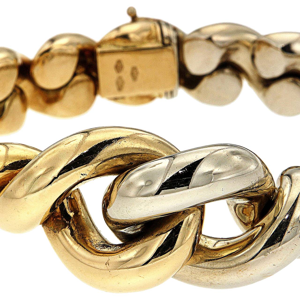 1960s Italian two color Gold Link Bracelet In Excellent Condition In Milano, IT