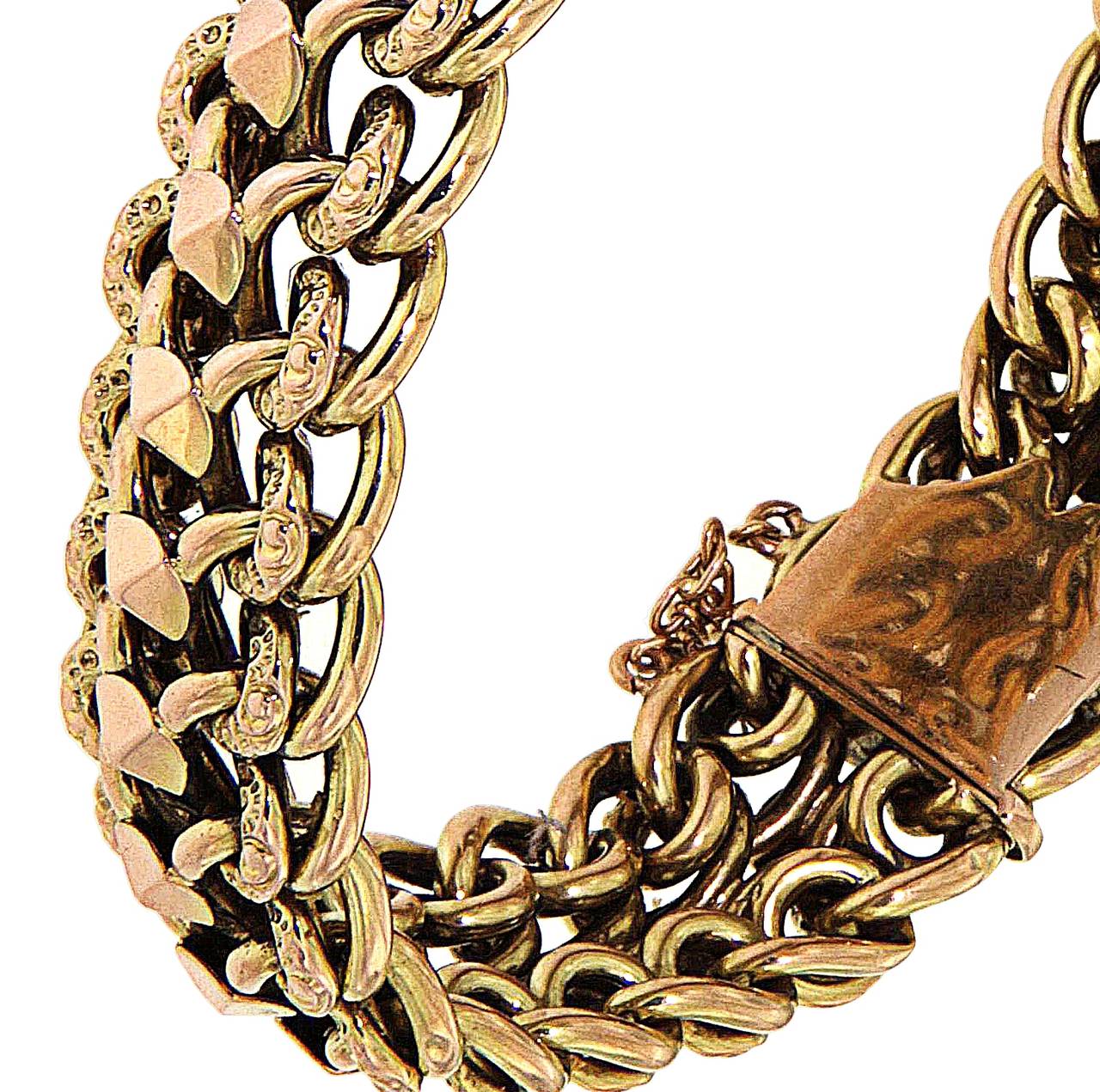 Engraved Yellow Gold Chain Link Bracelet Flexible 1950s  In Good Condition In Milano, IT