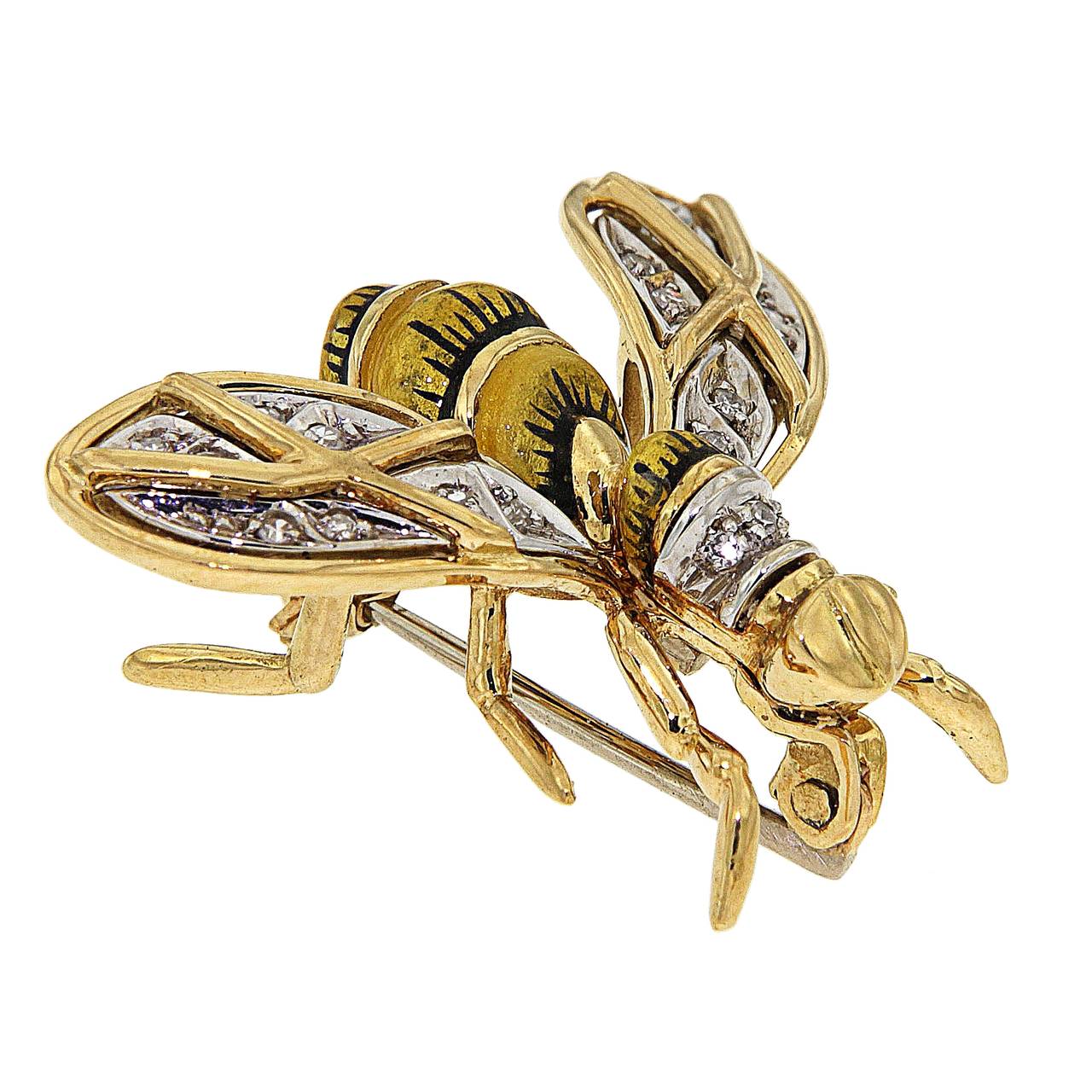 Brooch with Diamonds and Enamel in Yellow and White Gold  In Excellent Condition For Sale In Milano, IT