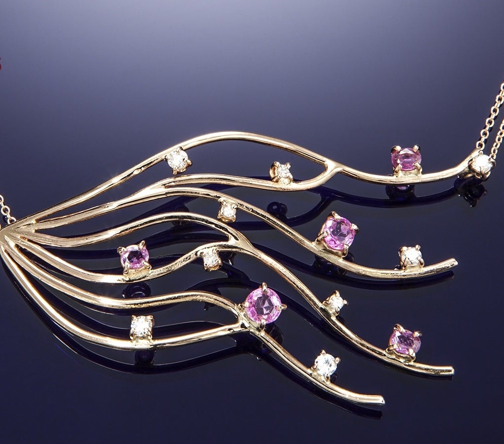 Modern Rubies Diamonds Rose Gold Necklace For Sale