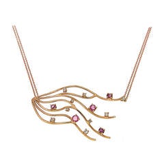 Red Ruby Diamonds Rose Gold Necklace Modern 9