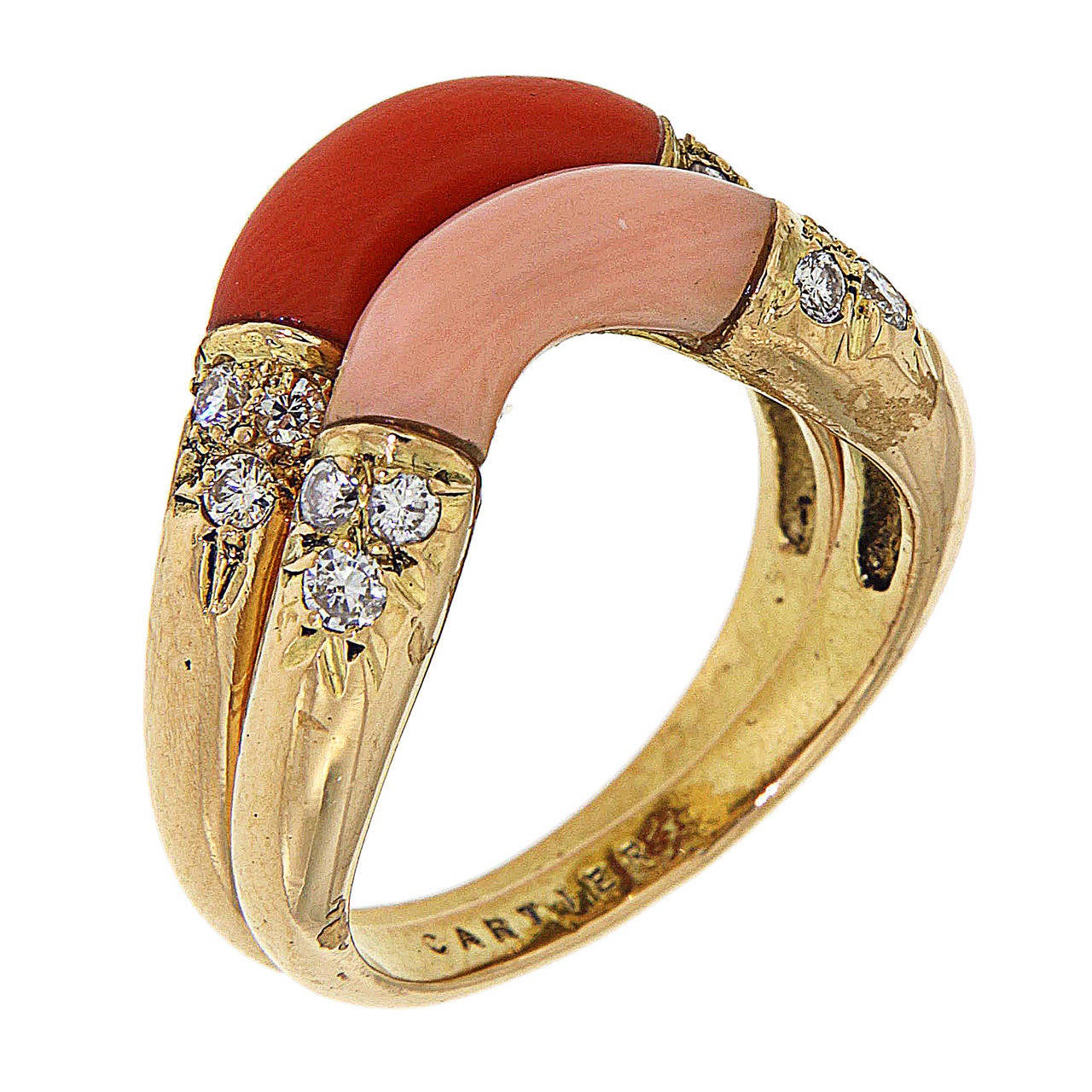 1960s Cartier Diamonds Coral Gold Rings
