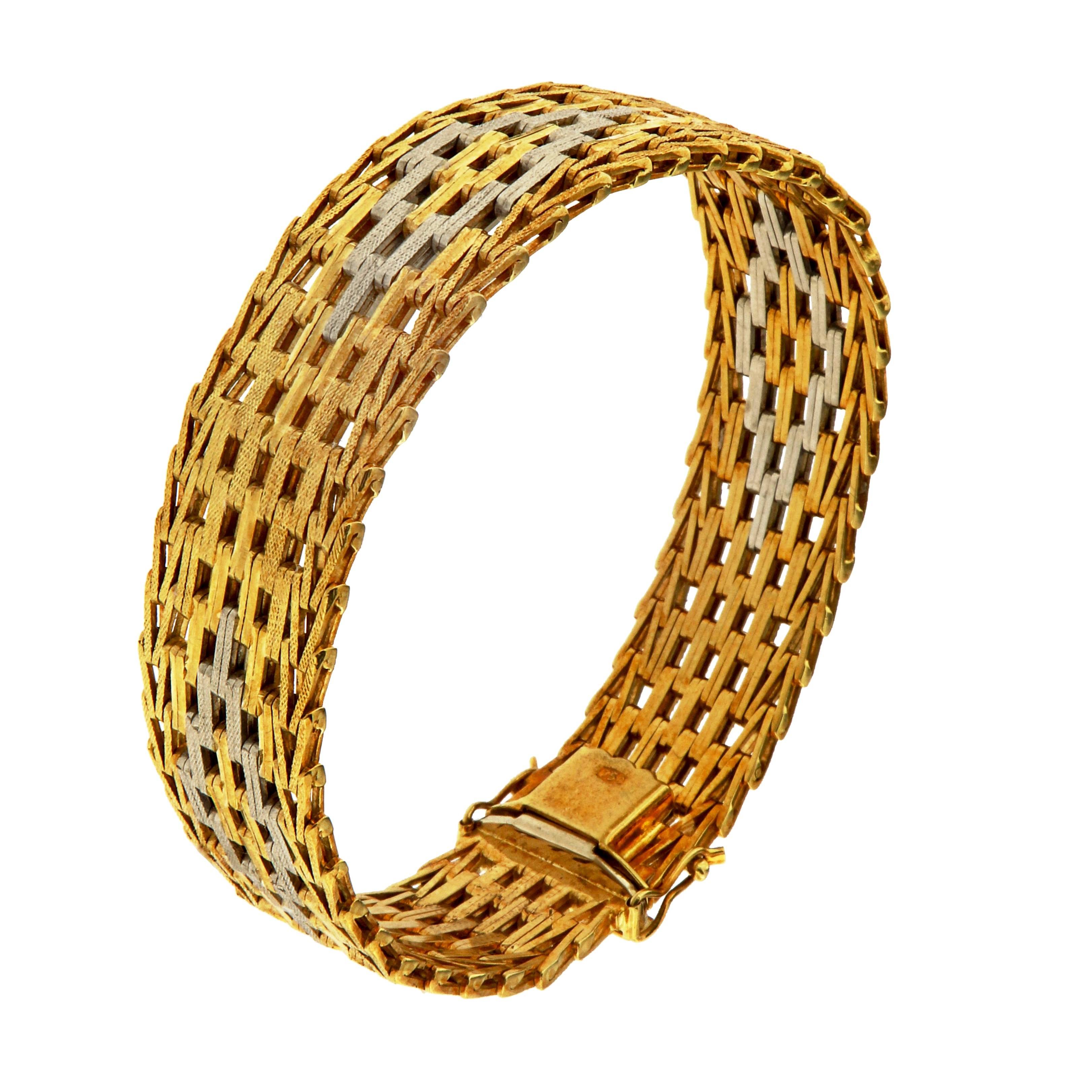 1960s 18 Carat Rose White Gold Engraved Bracelet