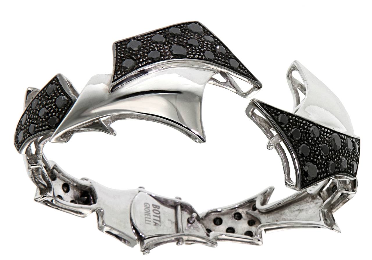 Black Diamonds White Gold Bracelet Handcrafted In Italy By Botta Gioielli For Sale 1