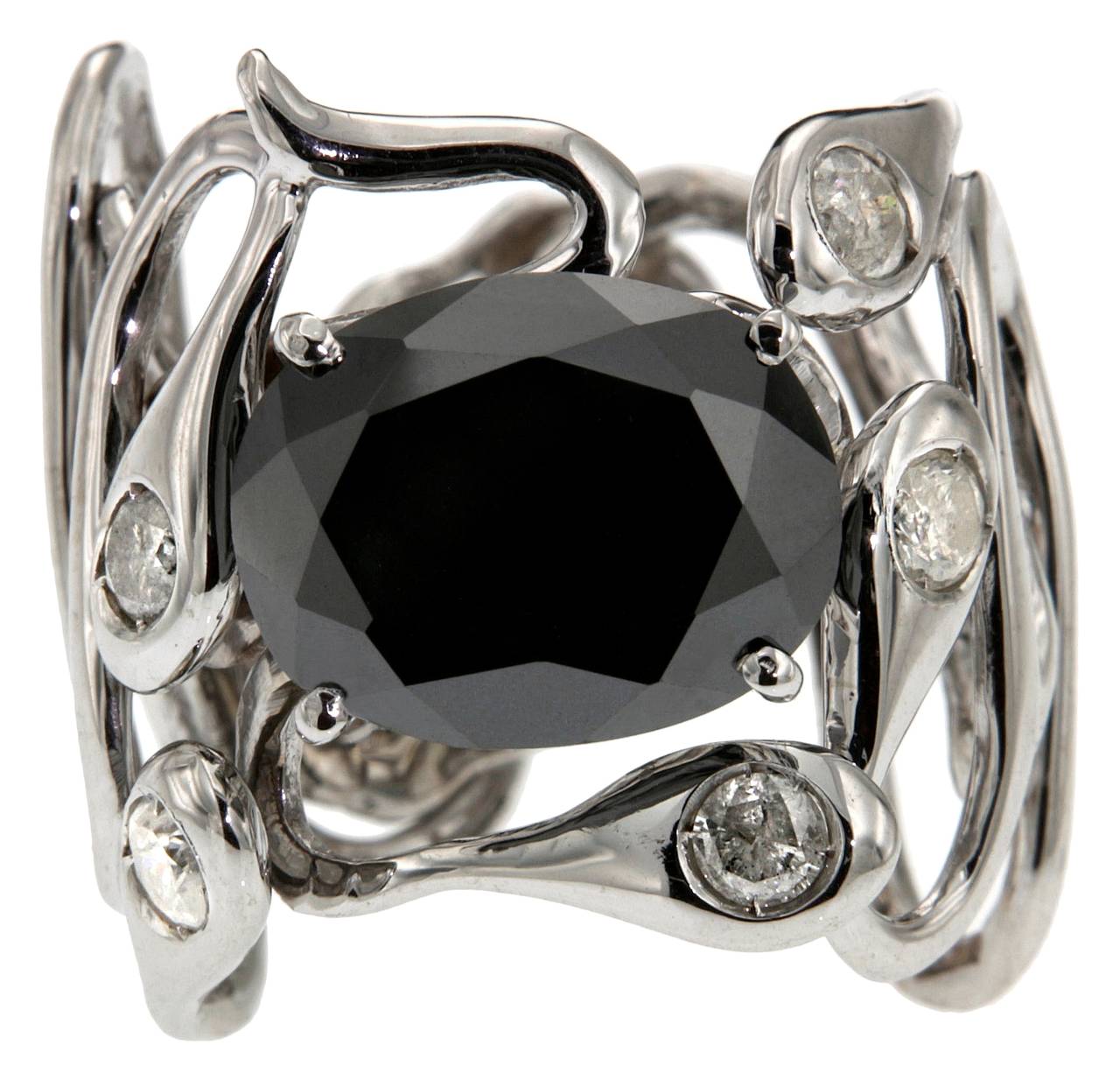 Black White Diamonds 18 Karat White Gold Cocktail Ring Handcrafted In Italy  1