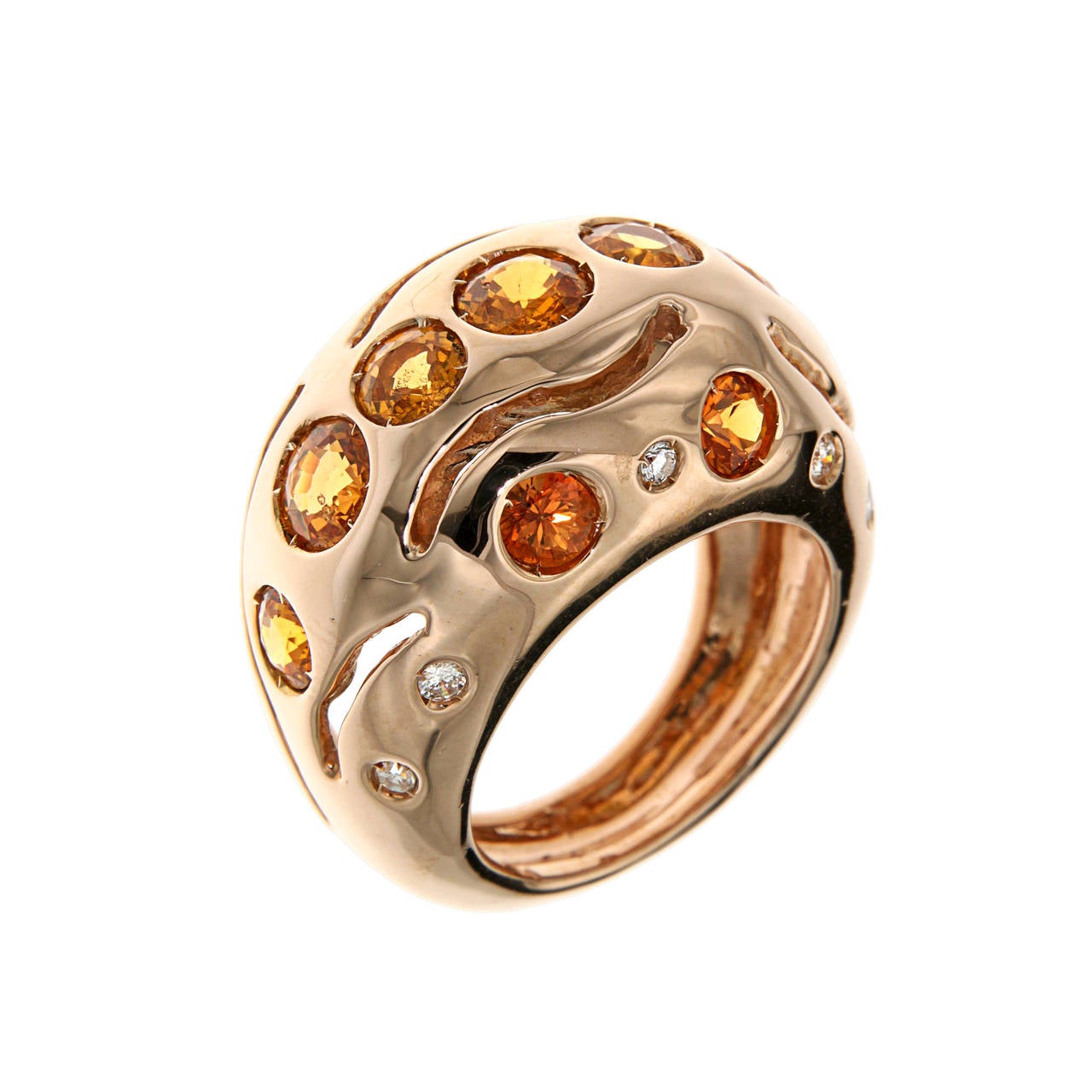 Orange Sapphires Diamonds Rose Gold Cocktail Ring Handcrafted In Italy For Sale