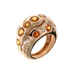 Orange Sapphires Diamonds Rose Gold Cocktail Ring Handcrafted In Italy