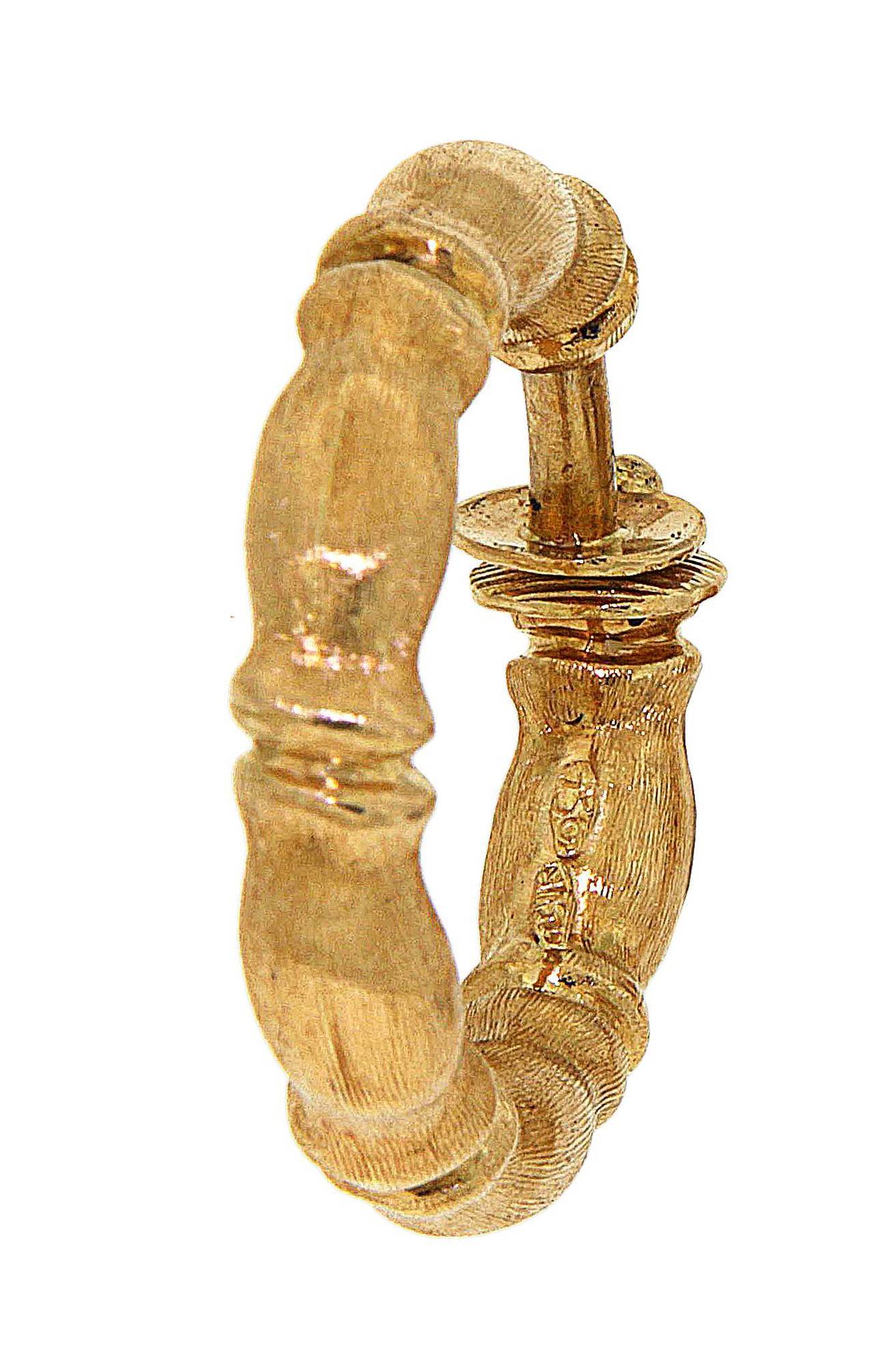 Antique 18 Kt Rose Gold Set Bamboo Bracelet Earrings Made in Italy For Sale 3
