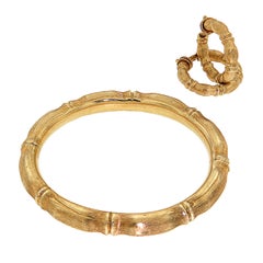 Antique 18 Kt Rose Gold Set Bamboo Bracelet Earrings Made in Italy