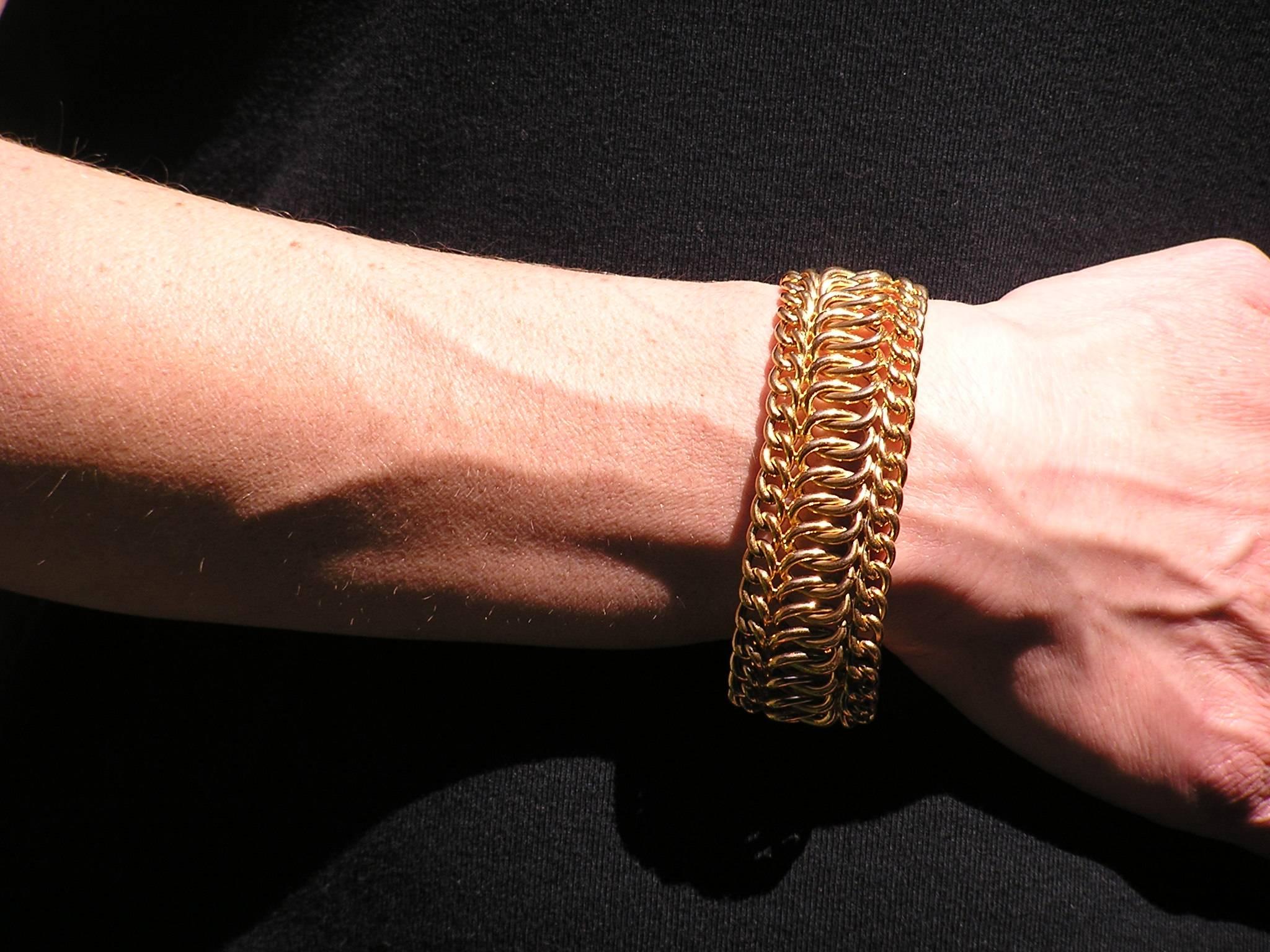 Rose Gold Bracelet with Chain Link Wide Flexible 1960s 1