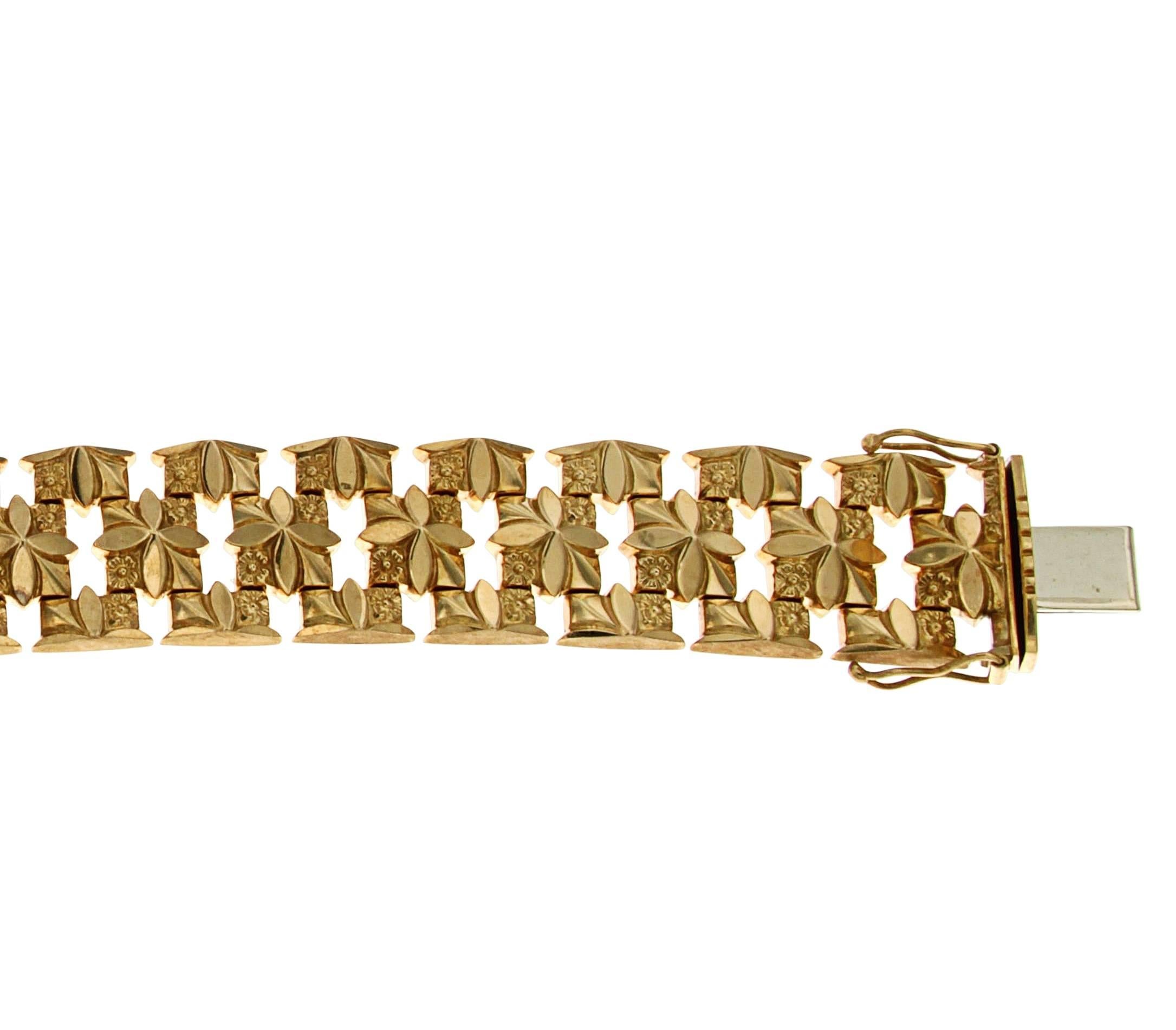 Women's Antique 18 Karat Rose Gold Link Bracelet Made in Italy For Sale