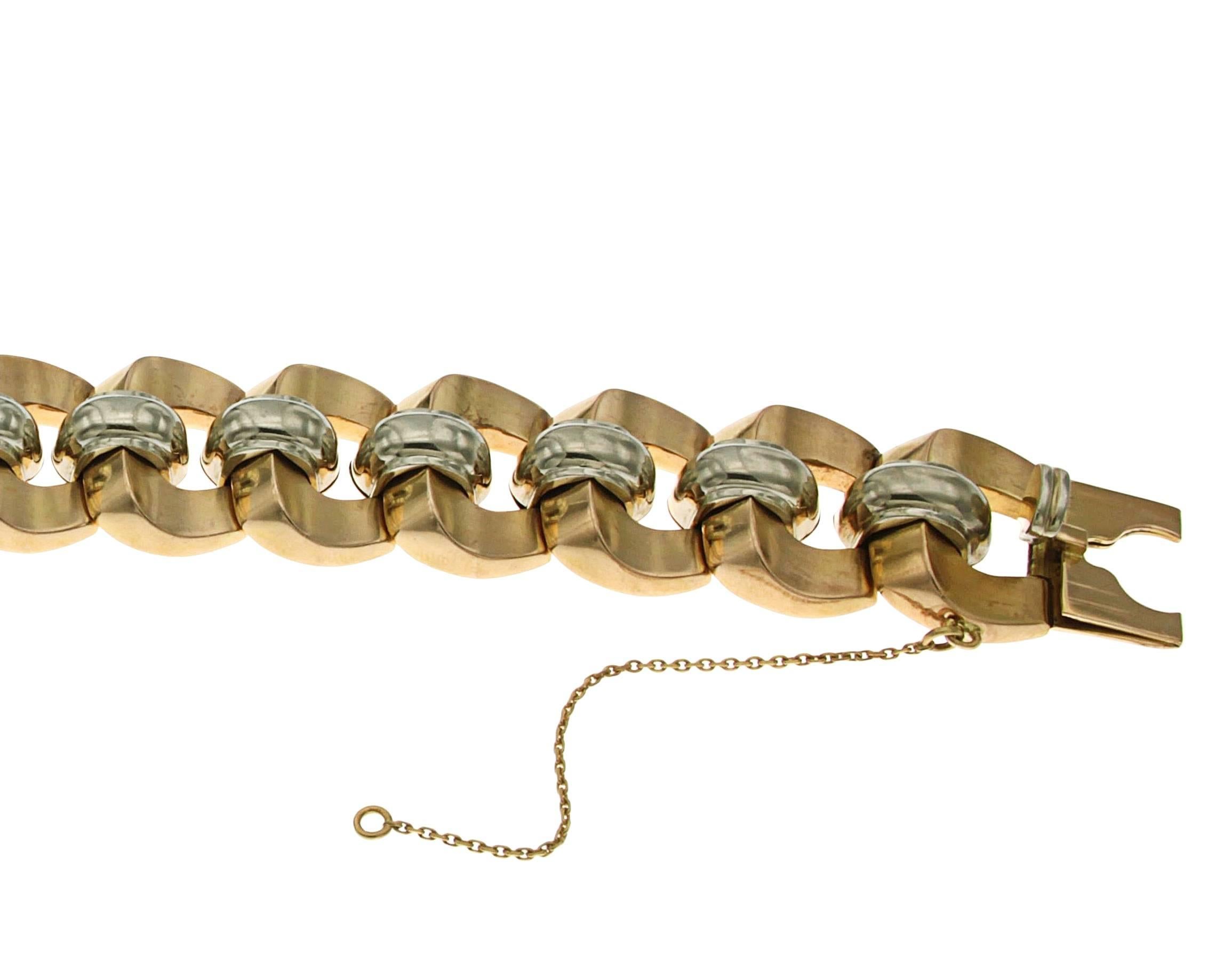 Antique 18 Kt White Rose Gold Link Bracelet For Sale 2