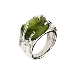 Green Peridot Diamonds White Gold Cocktail Ring Handcrafted in Italy