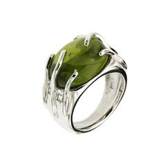 Modern Green Peridot Diamonds White Gold Cocktail Ring 6