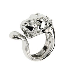 Diamonds 18 Kt White Gold Cheetah Ring Handcrafted in Italy by Botta Gioielli