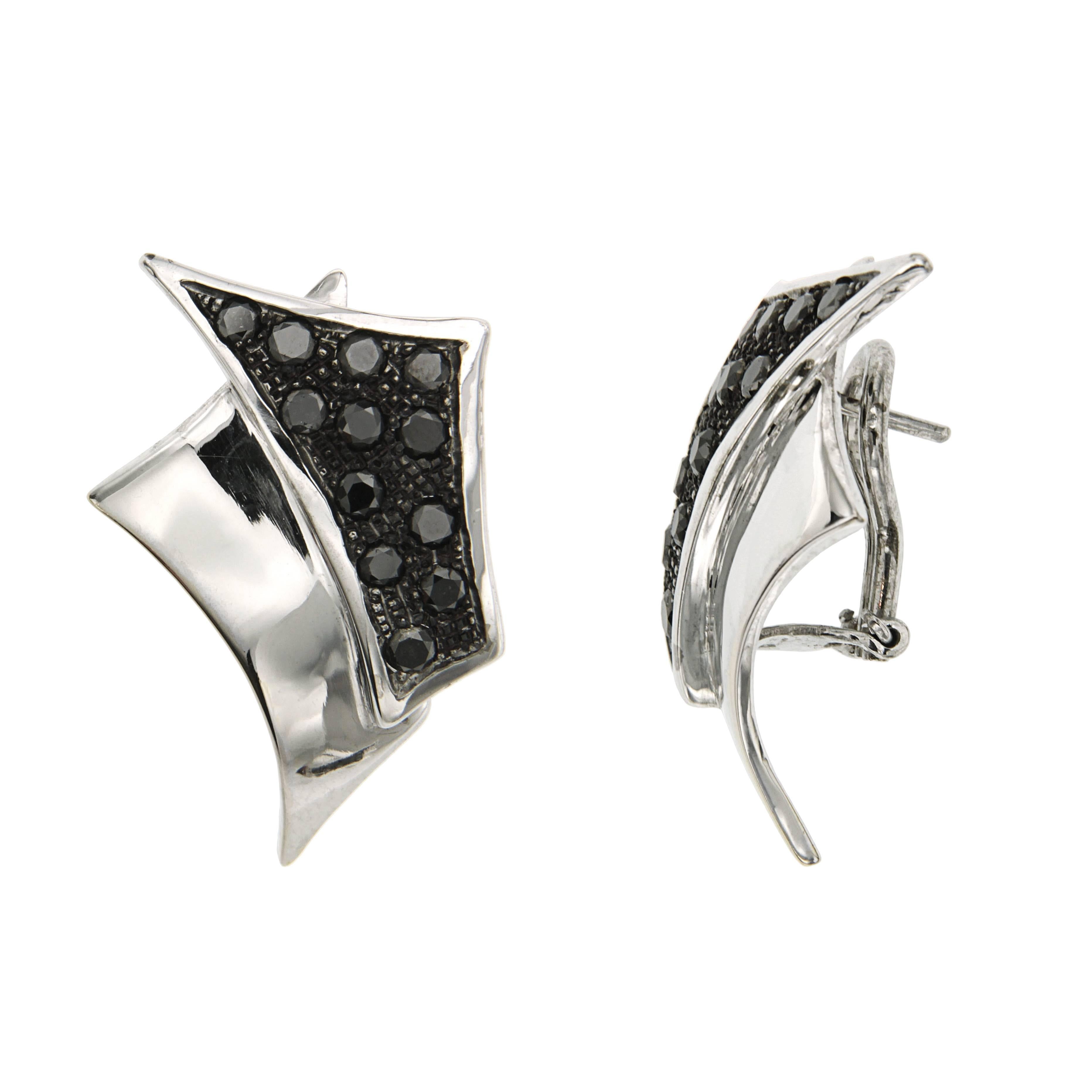 Black Diamonds 18k White Gold Earrings Handcrafted in Italy by Botta  Gioielli For Sale at 1stDibs