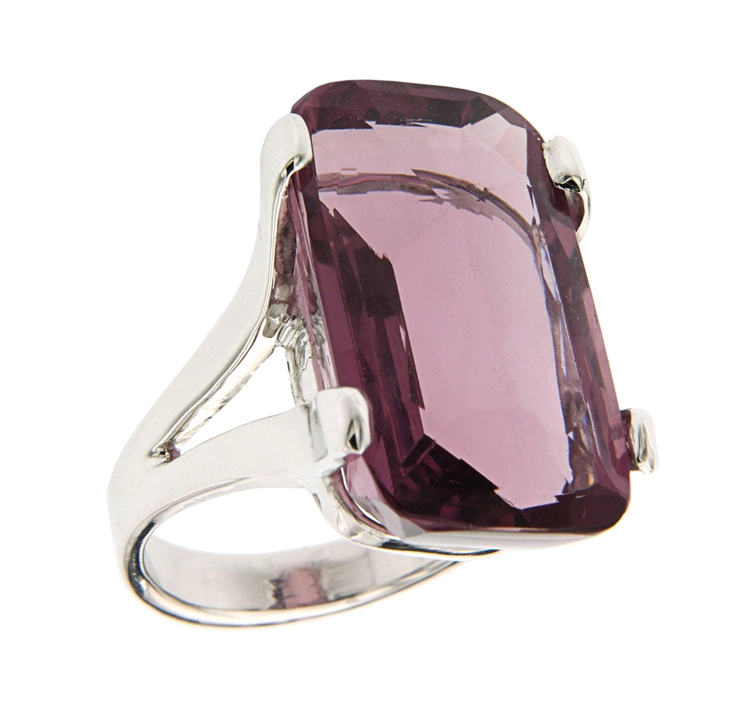 Modern Cocktail Ring, White 18k Gold with Amethyst 34.30 ctw 26x15 mm
Finger size 7, can be sized
