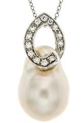 Australian Pearl Diamonds 18k White Gold Necklace Handmade