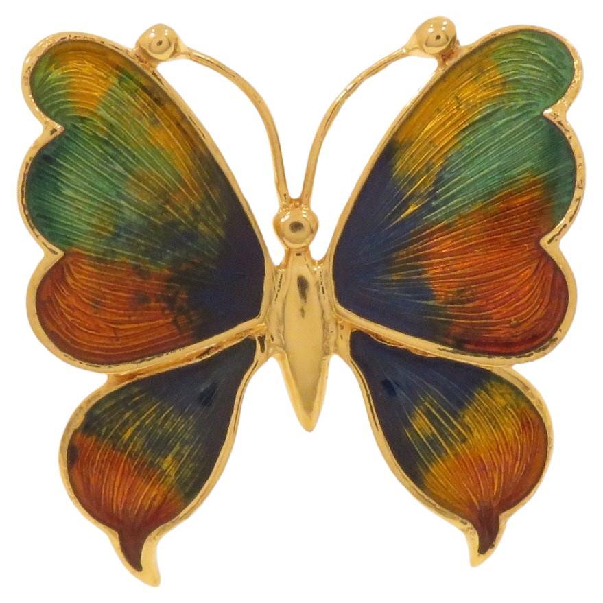 Broche papillon vintage en or jaune émaillé, fabriquée à la main en Italie en vente