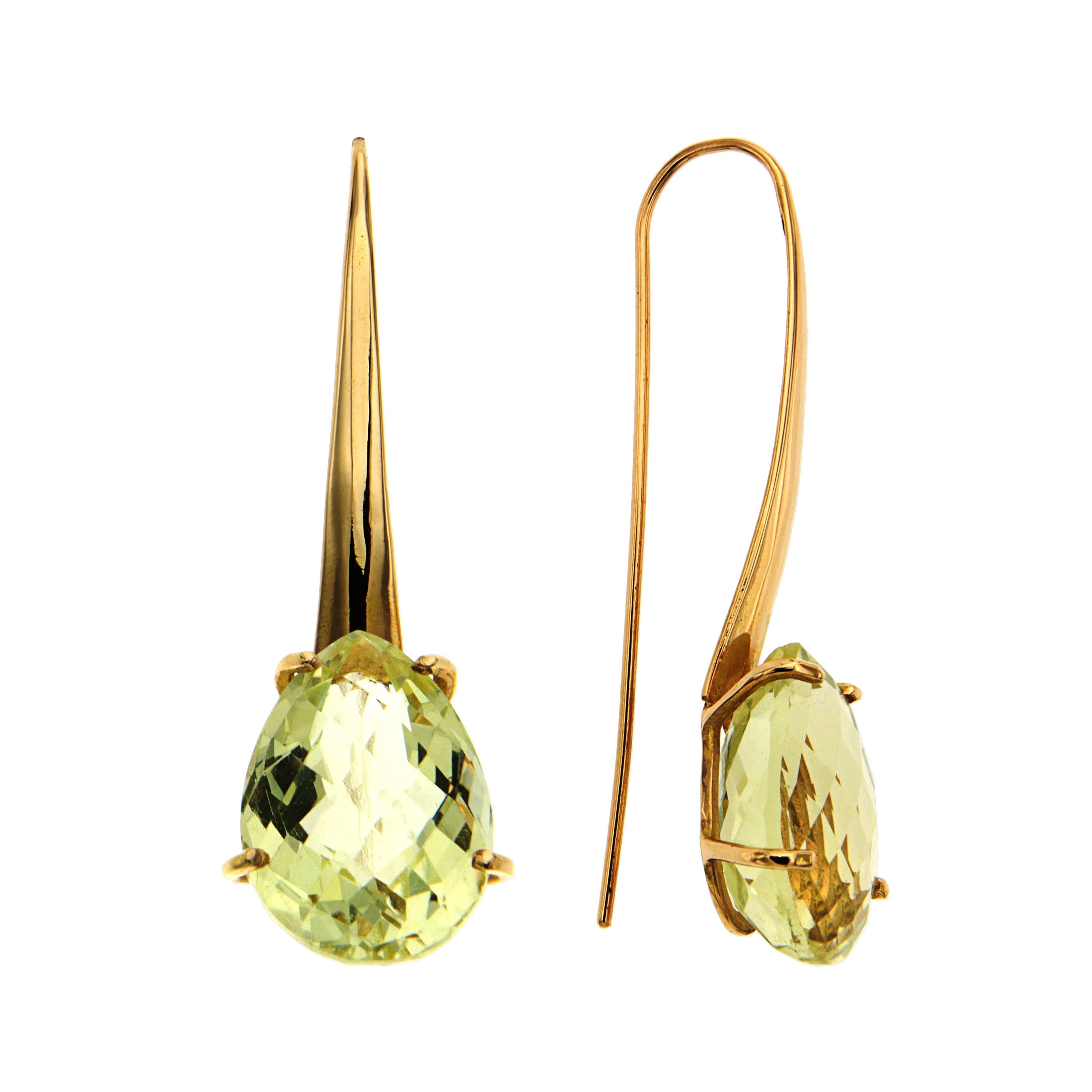 Modern Briolette Topaz 18K Rose Gold Dangle Earrings Handcrafted in Italy