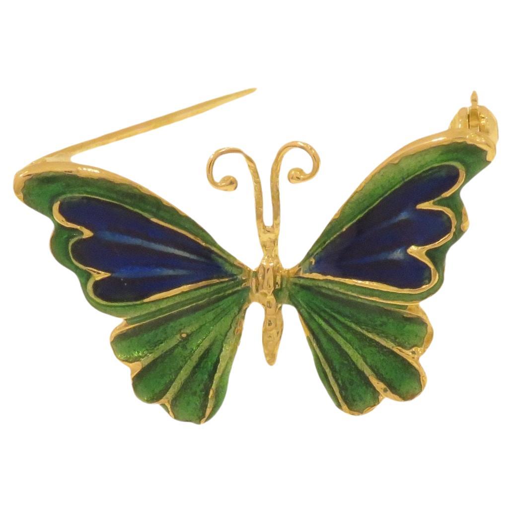Enamel Yellow Gold Butterfly Vintage Brooch Handcrafted in Italy