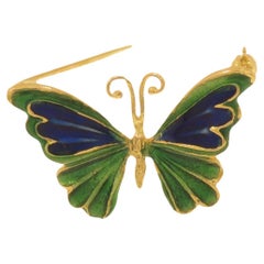 Enamel Yellow Gold Butterfly Retro Brooch Handcrafted in Italy