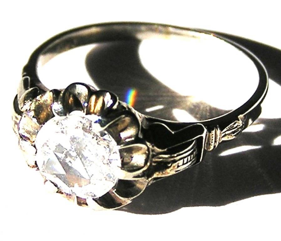 Art Deco  Engagement Ring White Gold Rose Cut Diamond 1920s