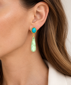 Amazonite and Prehnite 9K Rose Gold Drop Earrings – Handcrafted in Italy