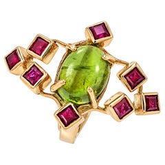 Rubies and Peridot 9K Rose Gold Ring – Handcrafted in Italy