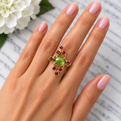 Rubies and Peridot 9K Rose Gold Ring – Handcrafted in Italy