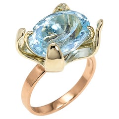 Bague en or blanc et or rose 9 carats avec aigue-marine – Fabriquée à la main en Italie