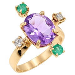 Amatista Esmeraldas verdes Diamantes blancos Anillo de oro rosa Botta gioielli