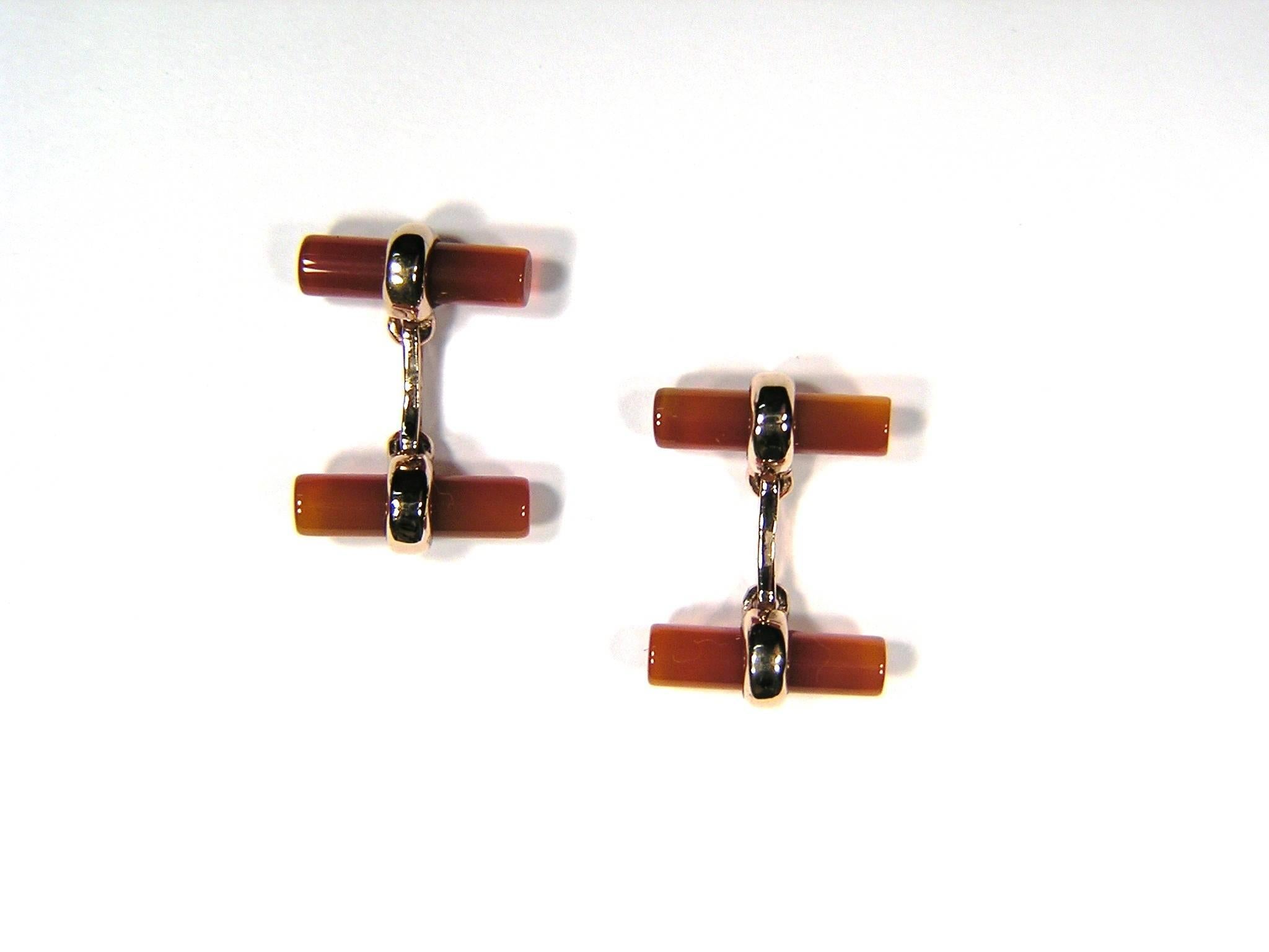 Rose Gold Cufflinks Onyx White Agate Red Cornelian Modern In New Condition In Milano, IT