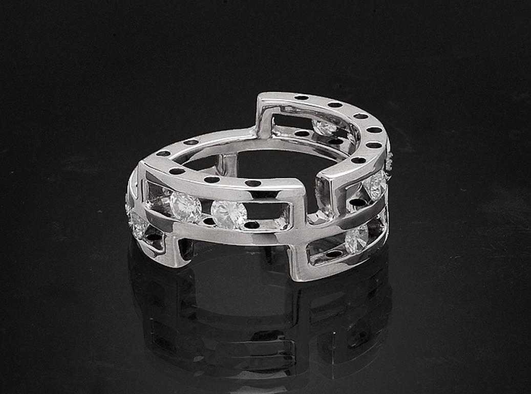 Ice Diamonds White Gold Ring Modern Design In New Condition In Milano, IT