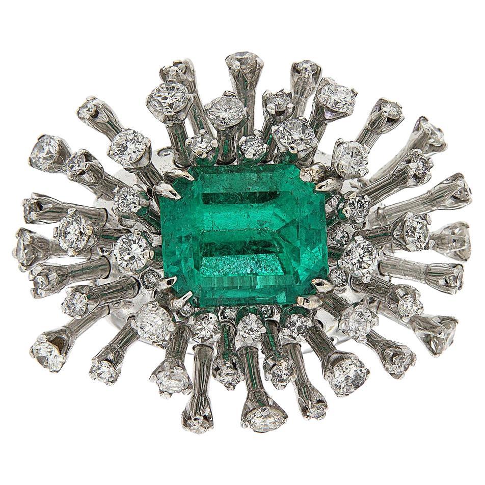 Emerald Diamonds White Gold Cocktail Ring Handcrafted in Italy by Botta Gioielli