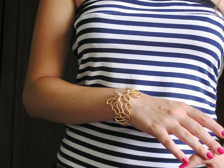 Diamonds 18 Karat Rose Gold Cuff Snakes Bracelet Handcrafted In Italy