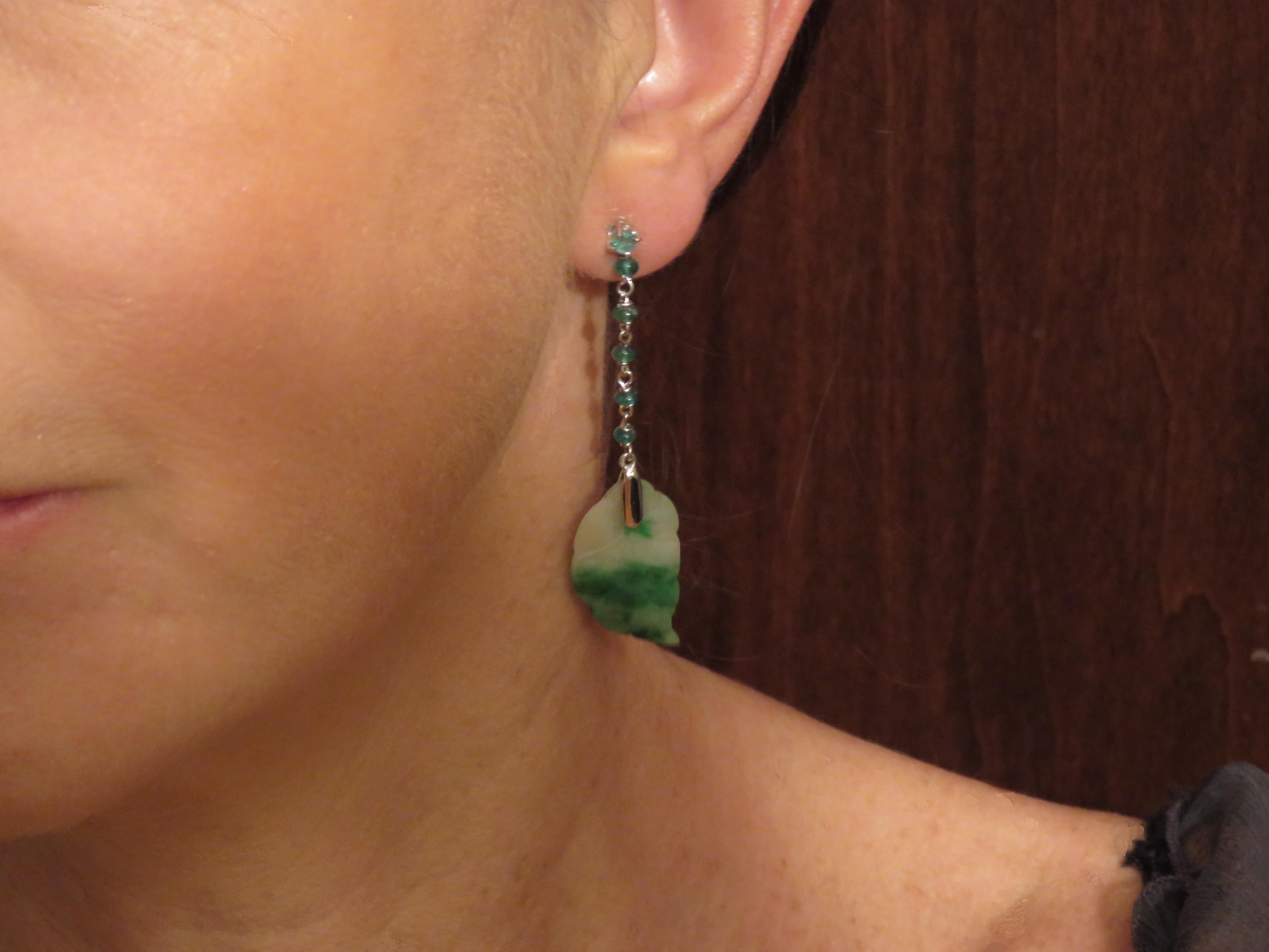 Jade Emeralds 18 Karat Gold Drop Earrings Handcraft in Italy by Botta Gioielli (Moderne)