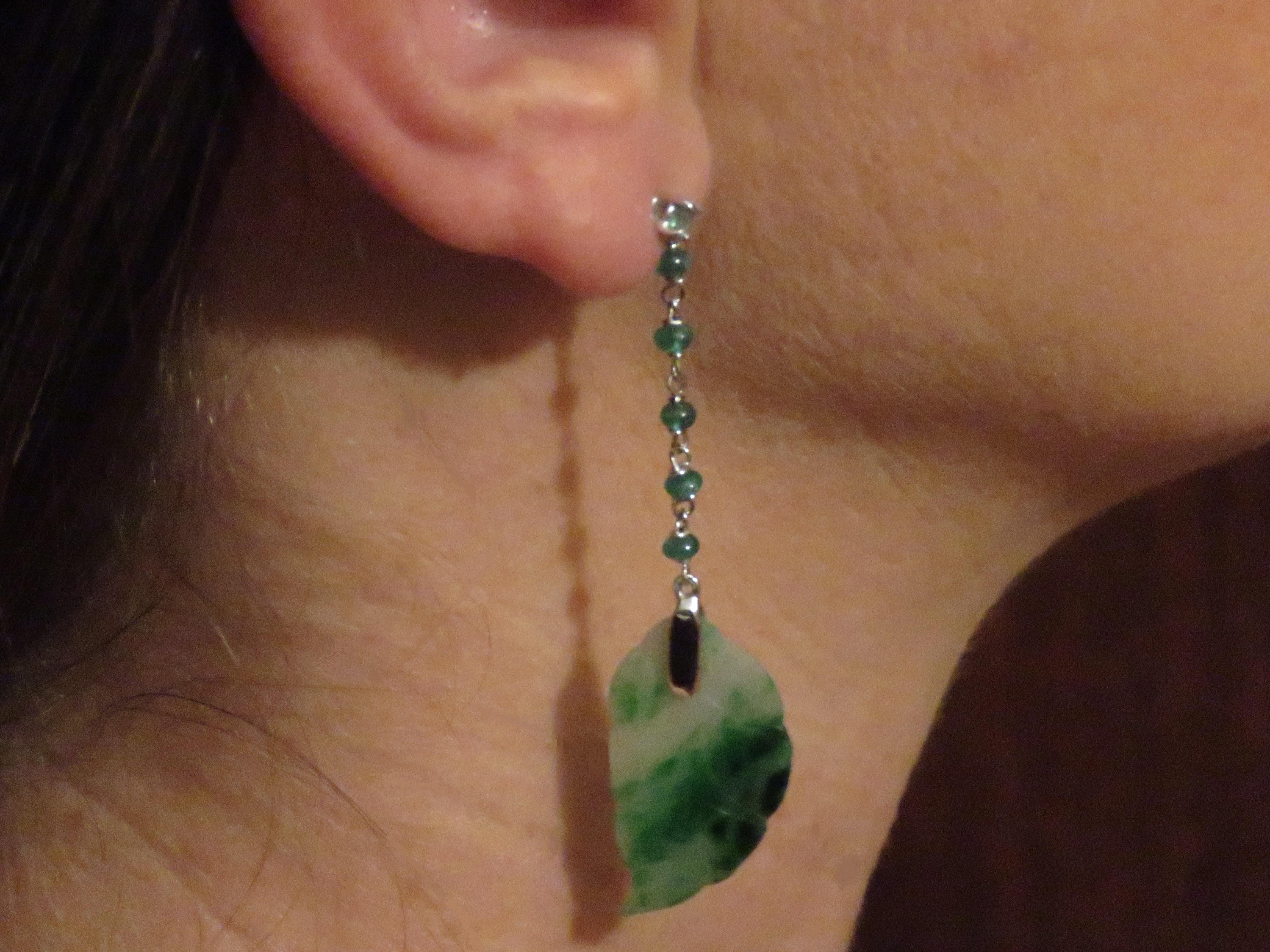 Jade Emeralds 18 Karat Gold Drop Earrings Handcraft in Italy by Botta Gioielli im Zustand „Neu“ in Milano, IT