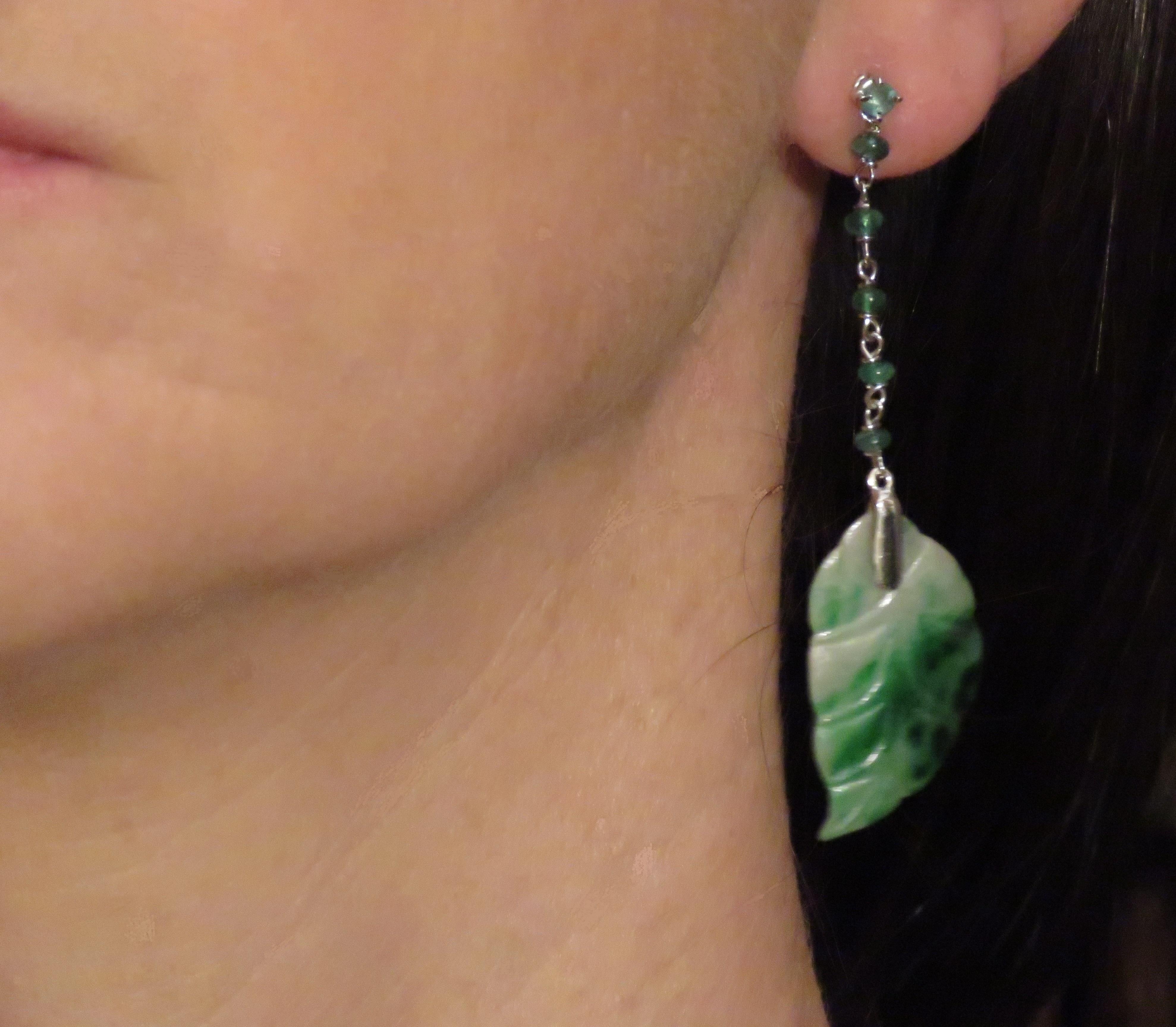 Women's Jade Emeralds 18 Karat Gold Drop Earrings Handcraft in Italy by Botta Gioielli