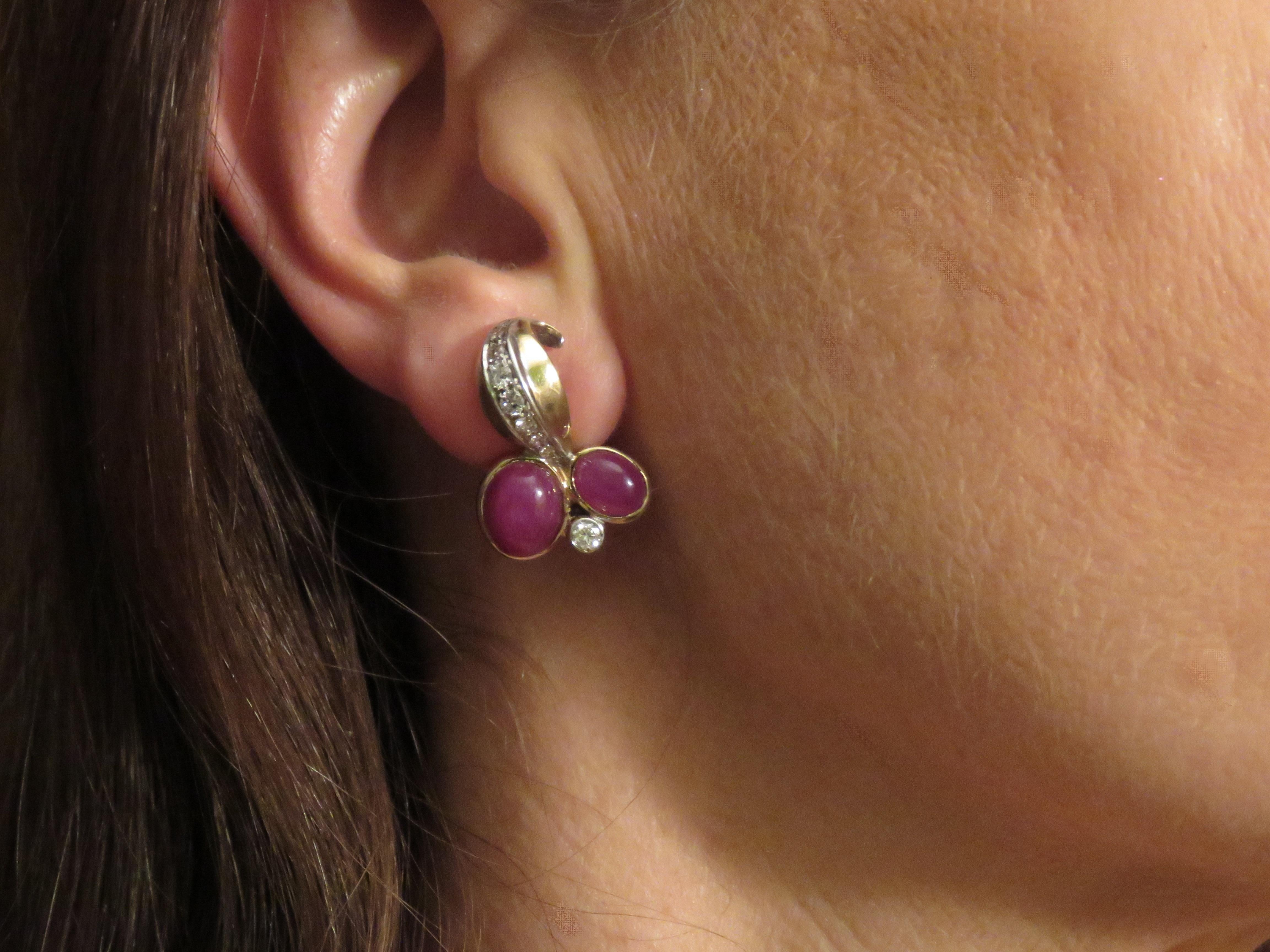 Women's Rubies Diamonds 18 Karat Yellow Gold Clip-On Earrings Handcrafted in Italy
