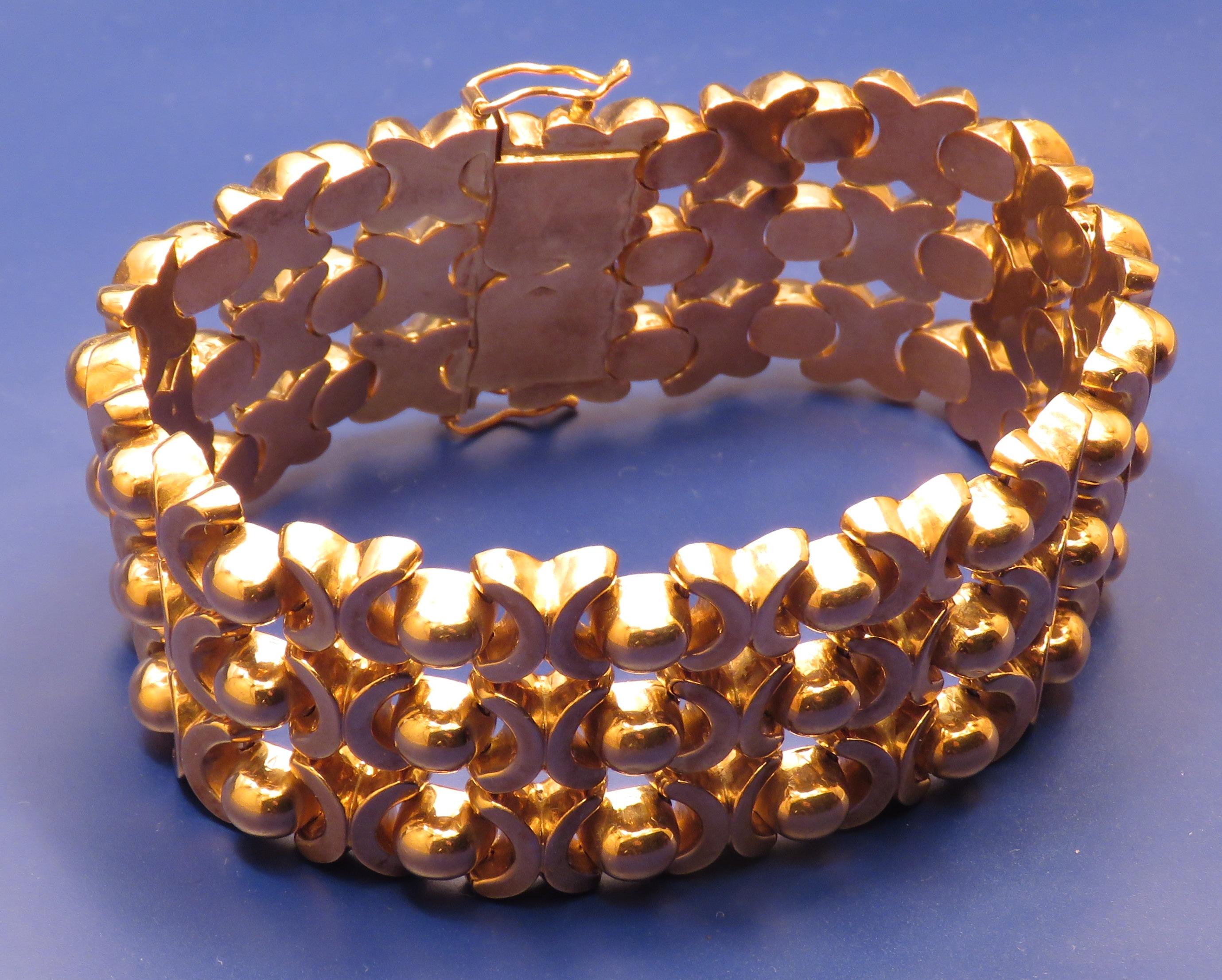 Antique 18 Kt Rose Gold Link Bracelet Made In Italy In Excellent Condition In Milano, IT