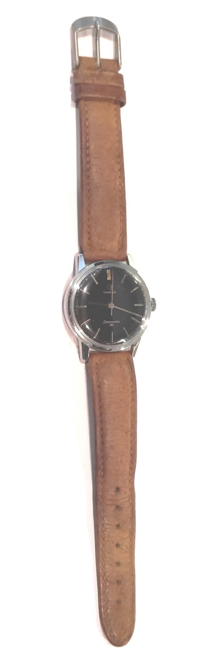 Omega Stainless Steel Black Dial Wristwatch 1950s 1